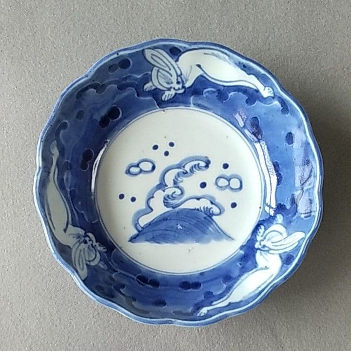 古伊万里波うさぎ文皿　古伊万里うさぎ文皿　古伊万里皿　古伊万里染付皿