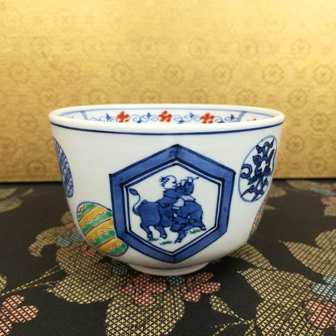 【お値下げしました！】茶道具　茶碗　五彩牧牛　紫翠釜　西村徳泉造
