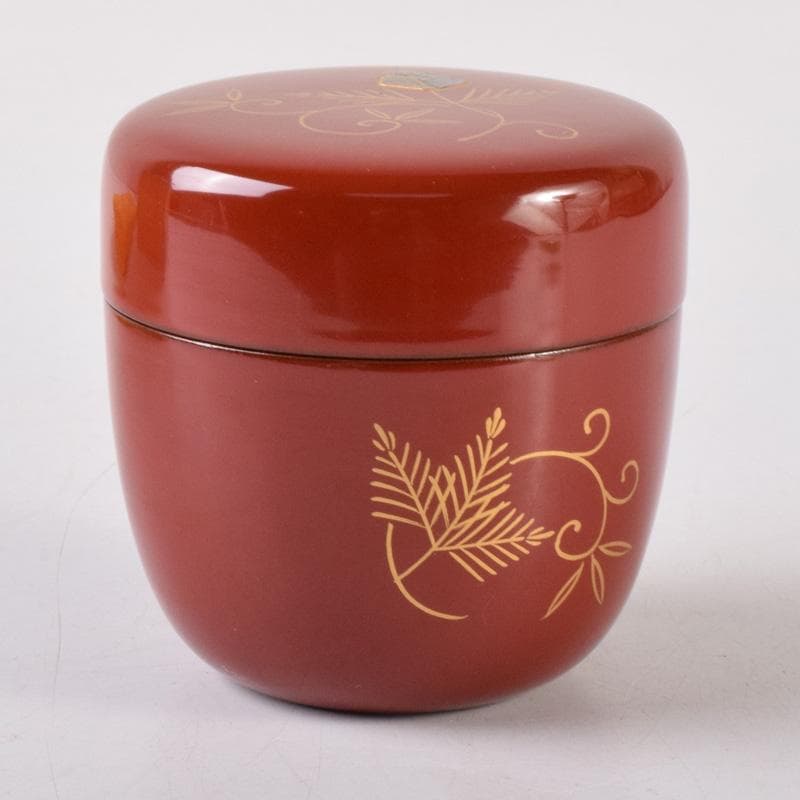 茶道具　蒔絵師　鈴木雲斉作　螺鈿装飾　松唐草蒔絵　棗　共箱　V　7213