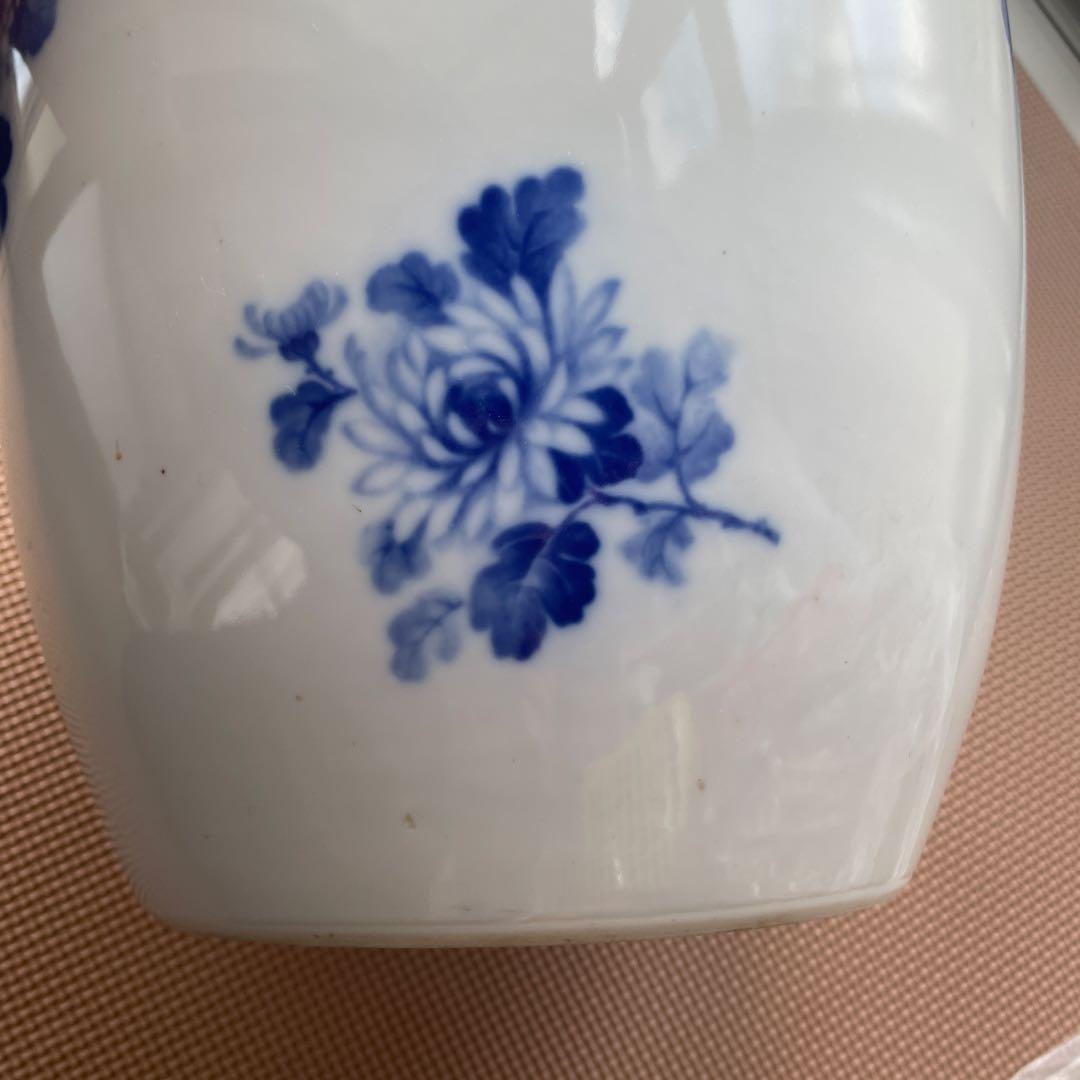 【最終値下げ　当時物】火鉢　ノリタケ　陶器　ブルー　菊　手あぶり　メダカ鉢　日陶