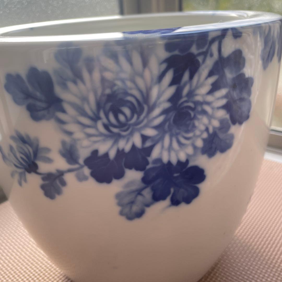 【最終値下げ　当時物】火鉢　ノリタケ　陶器　ブルー　菊　手あぶり　メダカ鉢　日陶