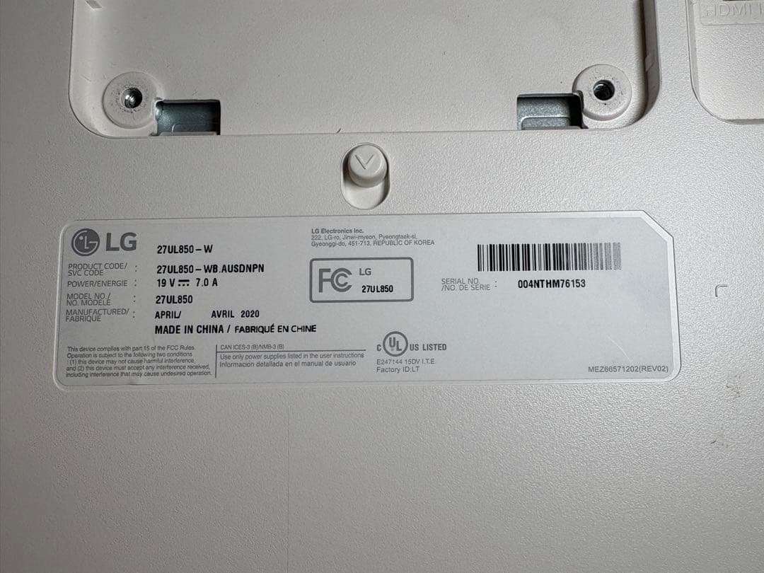 LG 27インチ4Kモニター　27UL850-W