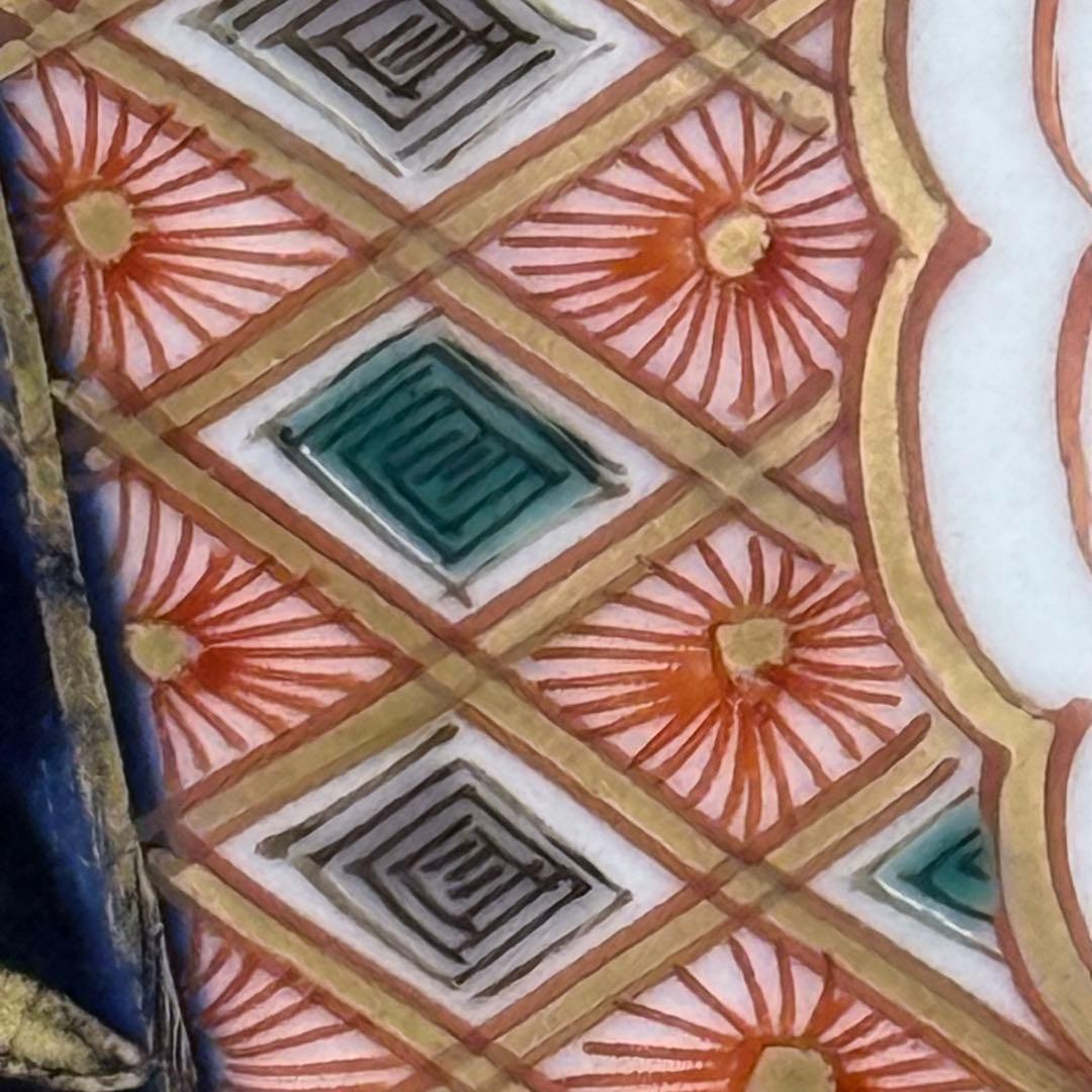 幕末〜明治期　赤絵　花籠文菊花形大皿　獅子牡丹　人物画　上手物　直径40.7cm