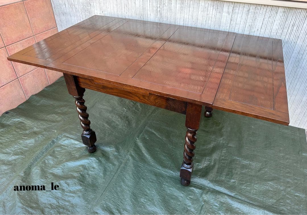 【ドローリーフテーブル】英国　伸長式　ツイストレッグ　アンティーク◎