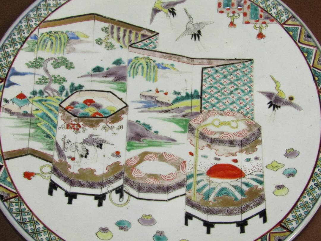 【色絵　時代貝合わせ・貝桶図　一尺三寸皿】古伊万里