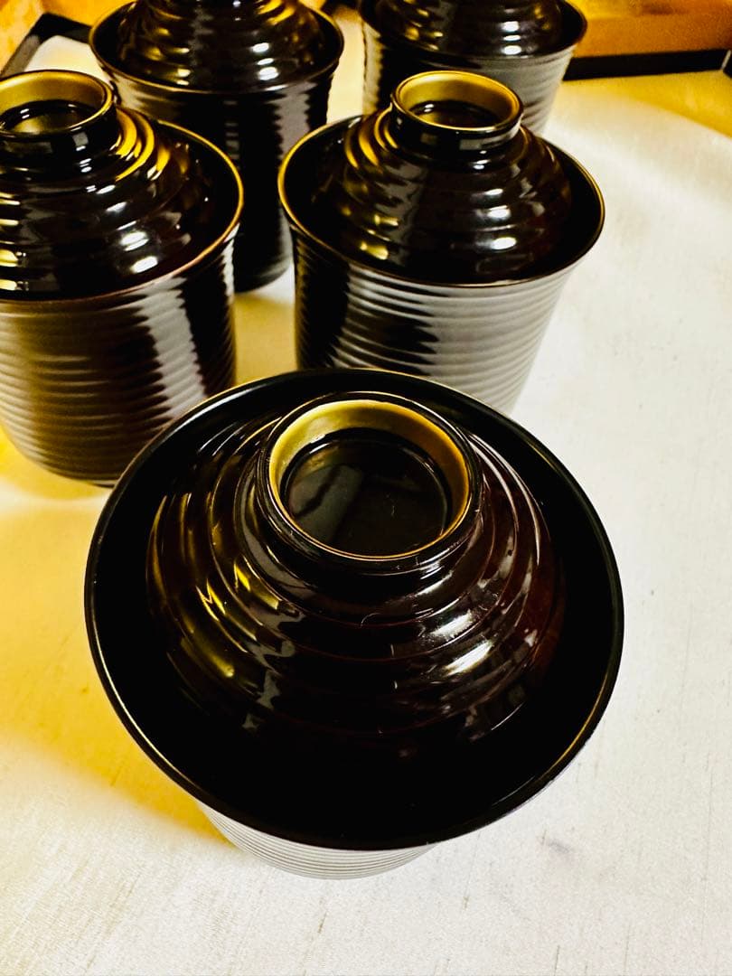 山中塗　お椀　吸物椀　本金　骨董　手描　時代蒔絵 ５脚　G58