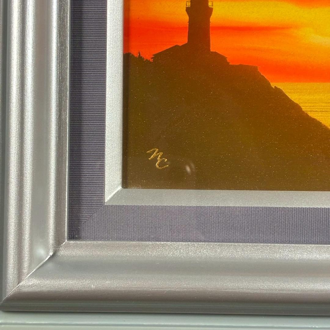 美品 鎮西直秀「瑞彩 御前崎旭光」油彩画 油絵 直筆サイン・印入 一枚の絵取扱