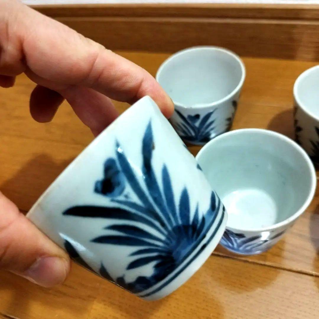 ひ*し様 古伊万里　菖蒲模様の染付　蕎麦猪口　5個セット！　江戸期頃