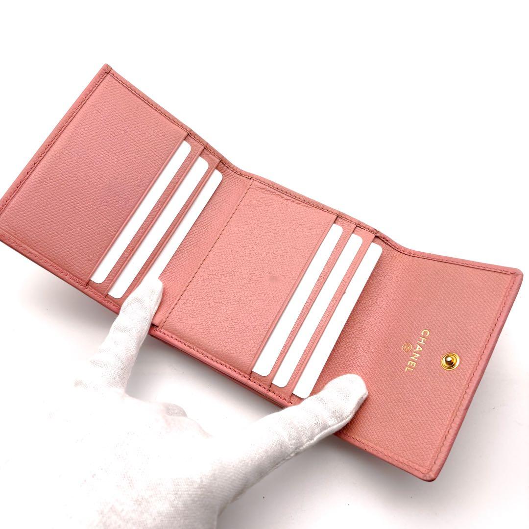 【美品✨】シャネル 財布 ココボタン Wホック 三つ折 ピンク
