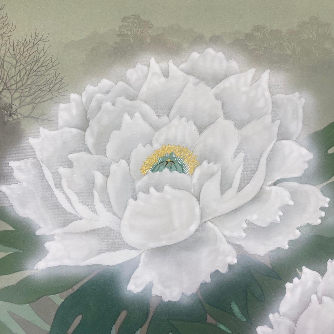 美品 掛け軸 小野守鳳作 牡丹図 共箱 太巻き付 真筆証明書付き 四季花