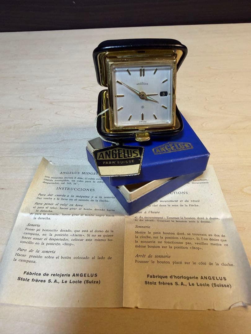 ANGELUS トラベルクロック 置時計 手巻き アラーム付き スイス製稼動品