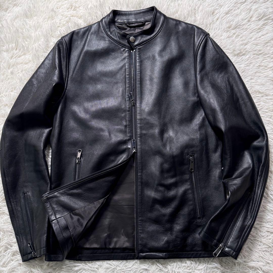 極美品✨エディフィス　ライダースジャケット　シングル　ダブルジップ　羊革　黒　L