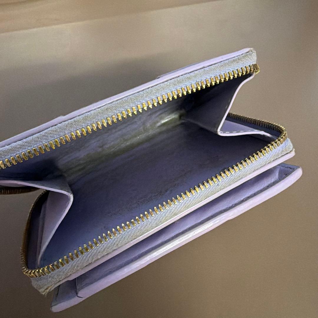 ラベンダー色パッチワーク二つ折り財布