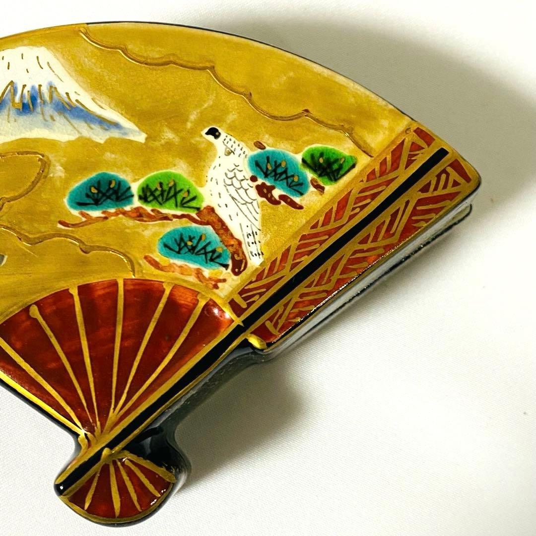 橋本城岳 造 色絵末広 香合 京焼 茶道 茶道具 陶器 小物入れ