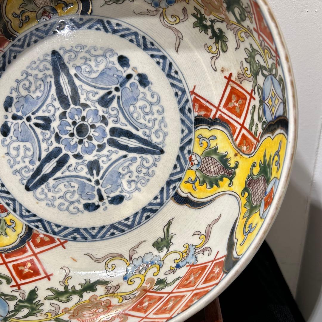 時代物骨董　古伊万里　豪華絢爛染錦金襴手・色絵大鉢　飾り鉢　幕末明治