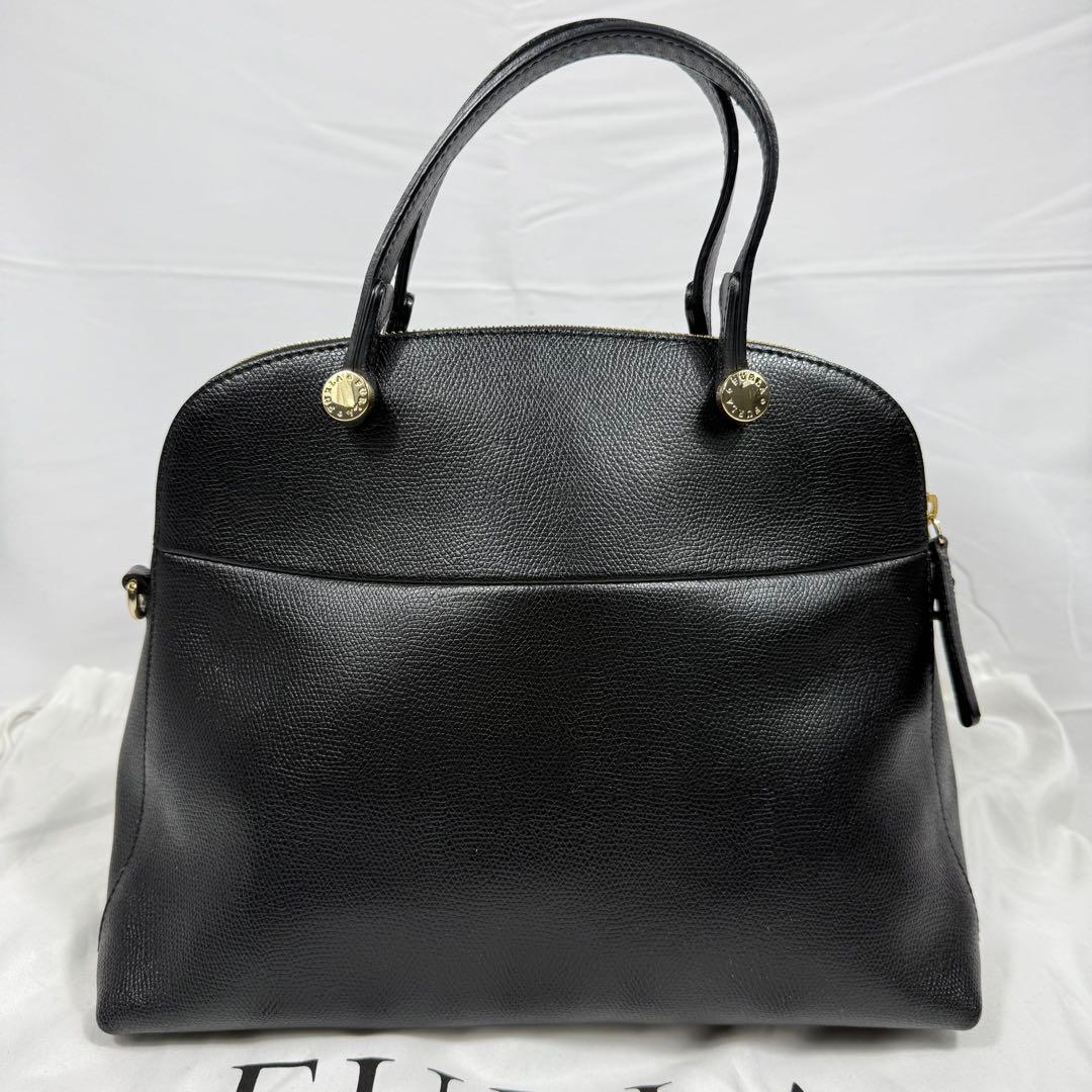 【極美品】FURLA パイパー M 2way ハンドバッグ ショルダーバッグ 黒