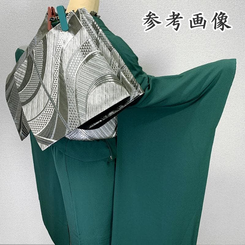 601z14,小物類〇色無地振袖 一つ紋 緑 シンプル モダン〇美品 成人式