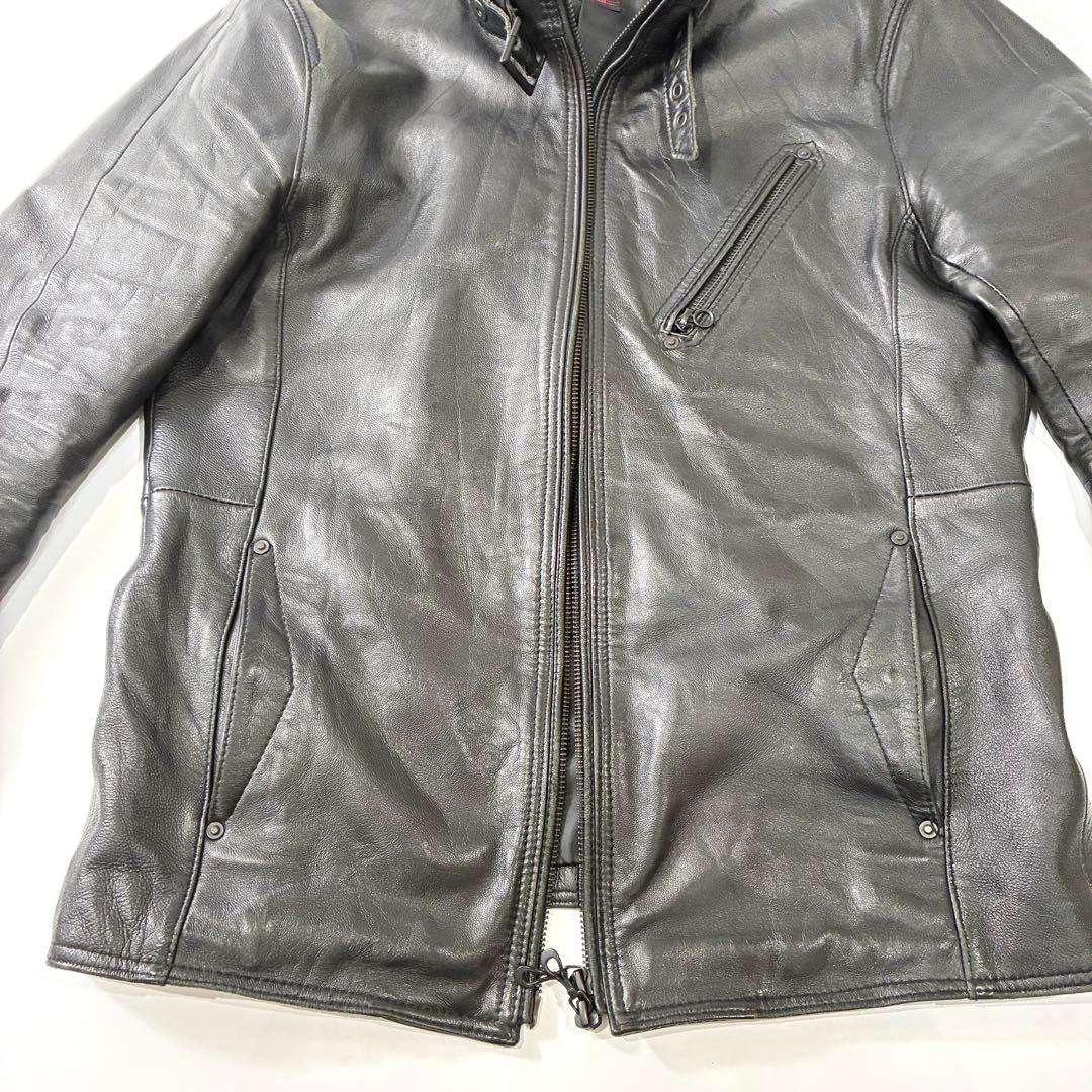 美品 ニコル シングルライダースジャケット ラムレザー ブラック 48 L