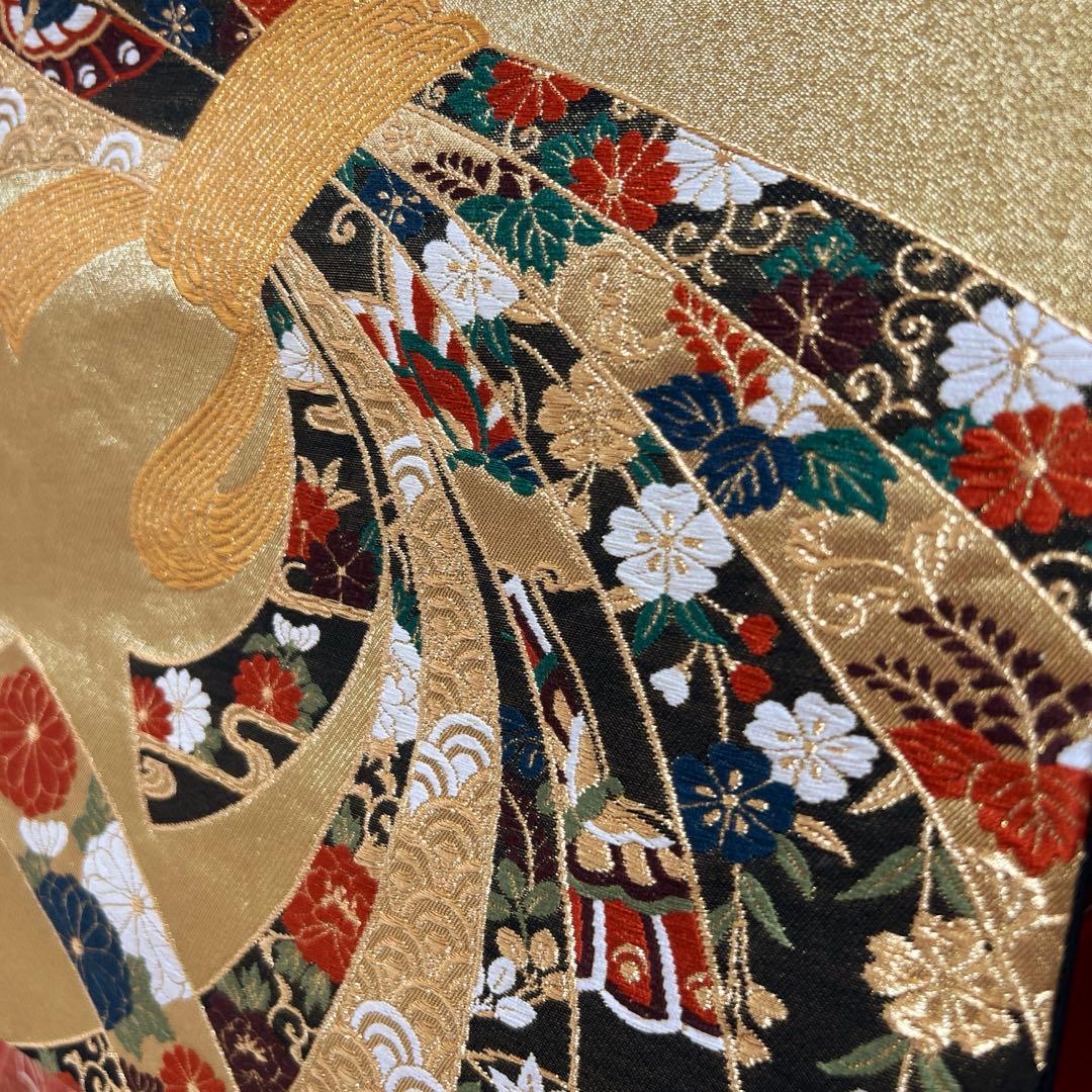 367 振袖フルセット 正絹 赤 レッド 黒 金彩 暈し染め 古典 風景 正統派