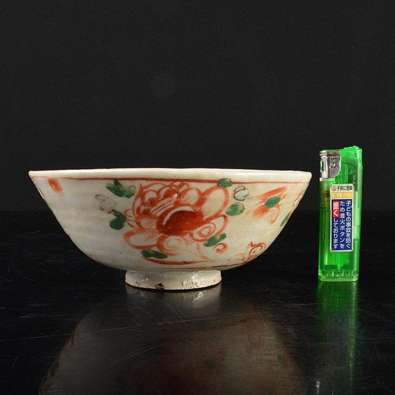 中国　唐物　呉須赤絵　花文　茶碗　時代箱付　V　R6101