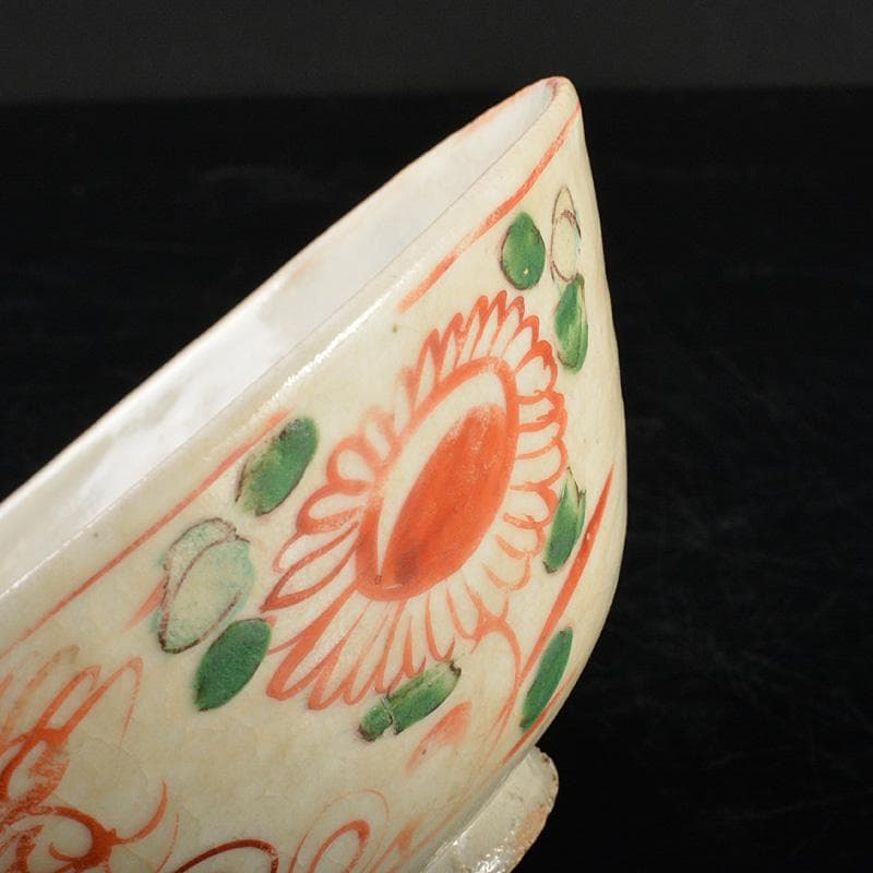 中国　唐物　呉須赤絵　花文　茶碗　時代箱付　V　R6101