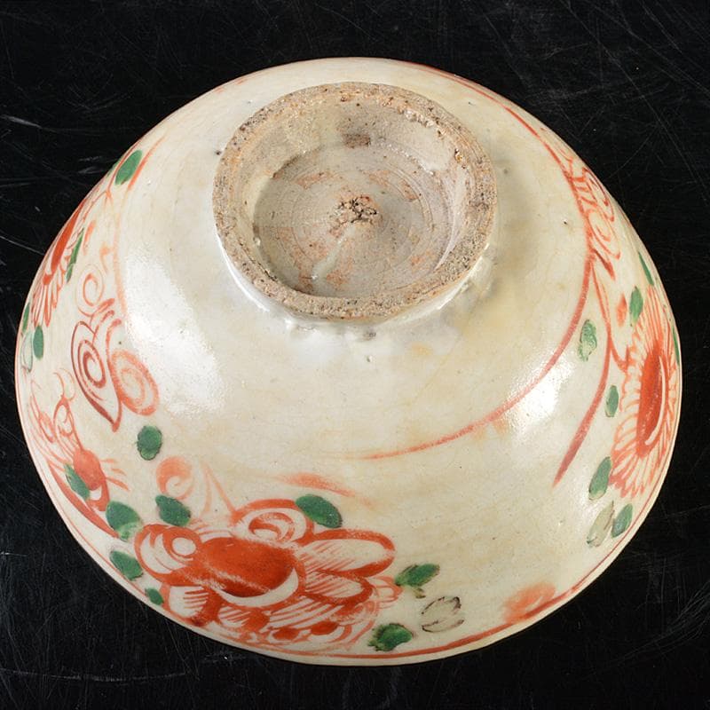 中国　唐物　呉須赤絵　花文　茶碗　時代箱付　V　R6101