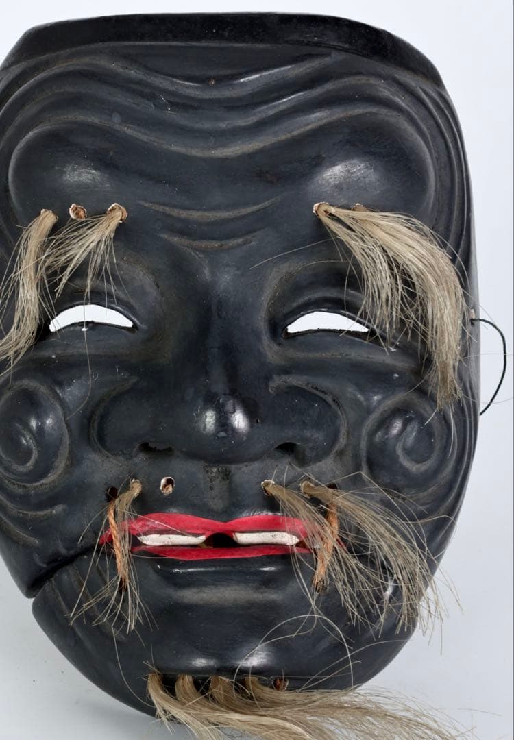 黒式厨 黒翁 能面 木彫 在銘 羽生 狂言 能楽 古美術 骨董品 時代面