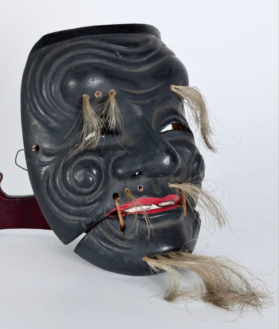 黒式厨 黒翁 能面 木彫 在銘 羽生 狂言 能楽 古美術 骨董品 時代面