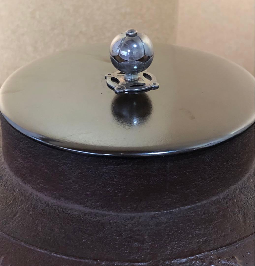 《R》茶道具 松地紋 平丸釜 銀摘 角谷興斎 与斎 共布 共箱 251204お3