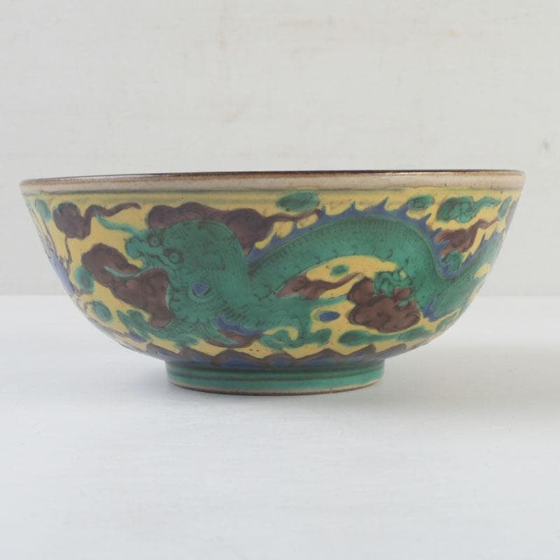 九谷焼　青手九谷　神獣雲龍文　鉢　角福銘　V　9548