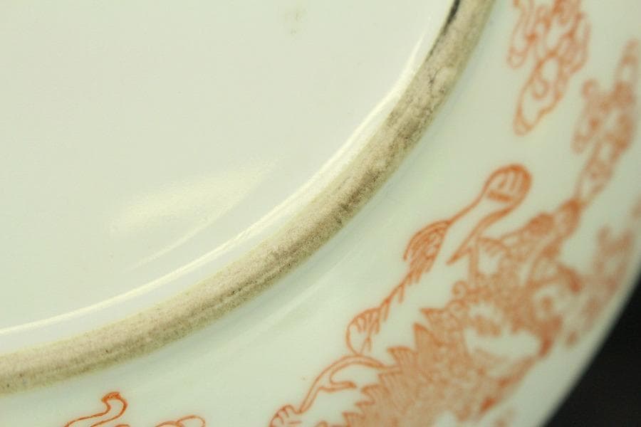 中国美術 色絵 草花紋 盤 φ21.5cm 乾隆年製(LC261)