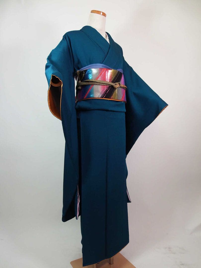 振袖　色無地　(アクアマリン色)と洗える長襦袢の2点セット