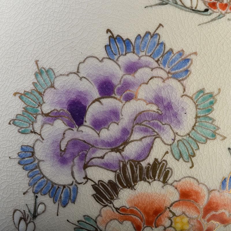 薩摩焼　沈寿官作　色絵　花文　花器　花瓶　時代箱　C R9260