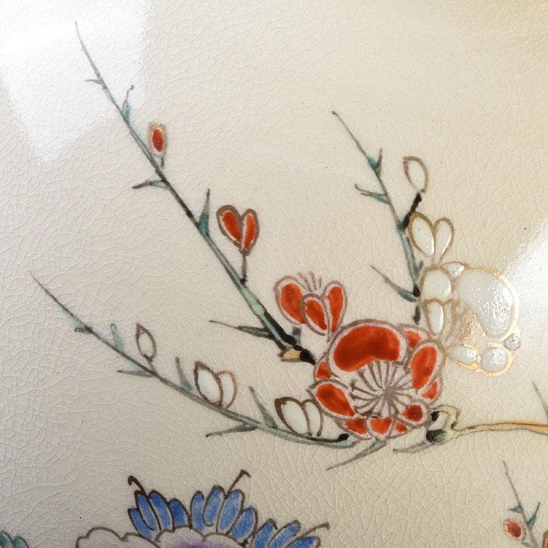 薩摩焼　沈寿官作　色絵　花文　花器　花瓶　時代箱　C R9260