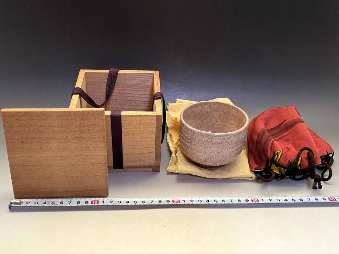 茶碗■古萩貫入碗 割り高台（江戸期）古いお茶道具 えくぼ 時代物 骨董品 希少■