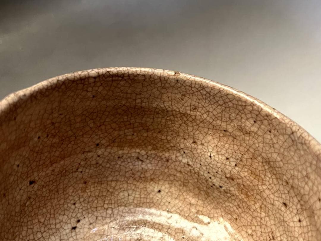 茶碗■古萩貫入碗 割り高台（江戸期）古いお茶道具 えくぼ 時代物 骨董品 希少■