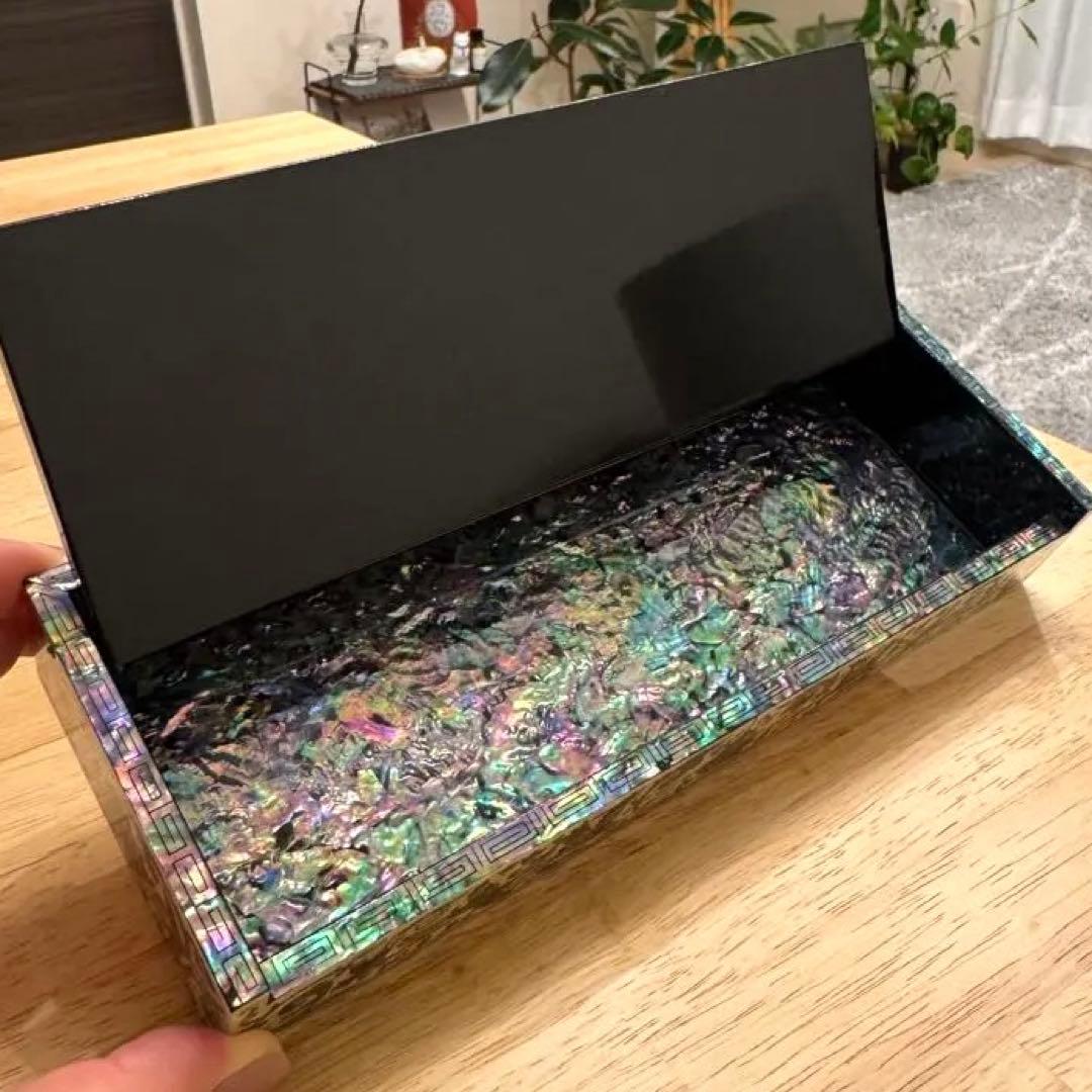 【芸術品★新品未使用】螺鈿細工 韓国螺鈿 鶴柄 長箱 筆箱 ペンケース