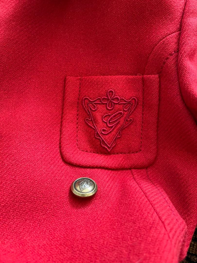 GUCCI 上質ウール　チェスターコート　ピーコート　38 赤　刺繍
