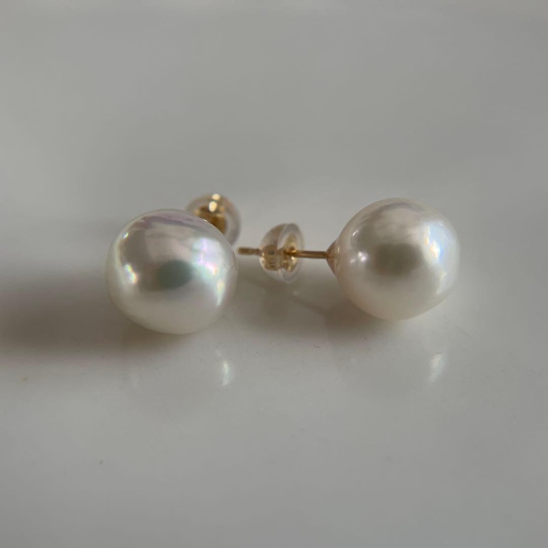 宇和島産 あこや本真珠 越物 バロックパール ピアス K18製　イエローゴールド