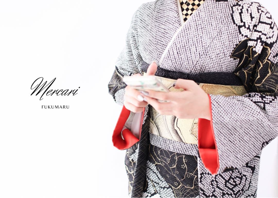 阪急百貨店　振袖　総絞り　薔薇　黒　フルセット　正絹