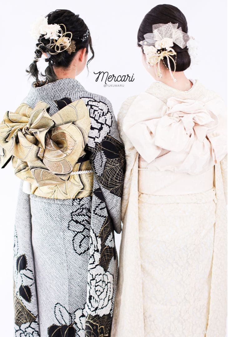 阪急百貨店　振袖　総絞り　薔薇　黒　フルセット　正絹