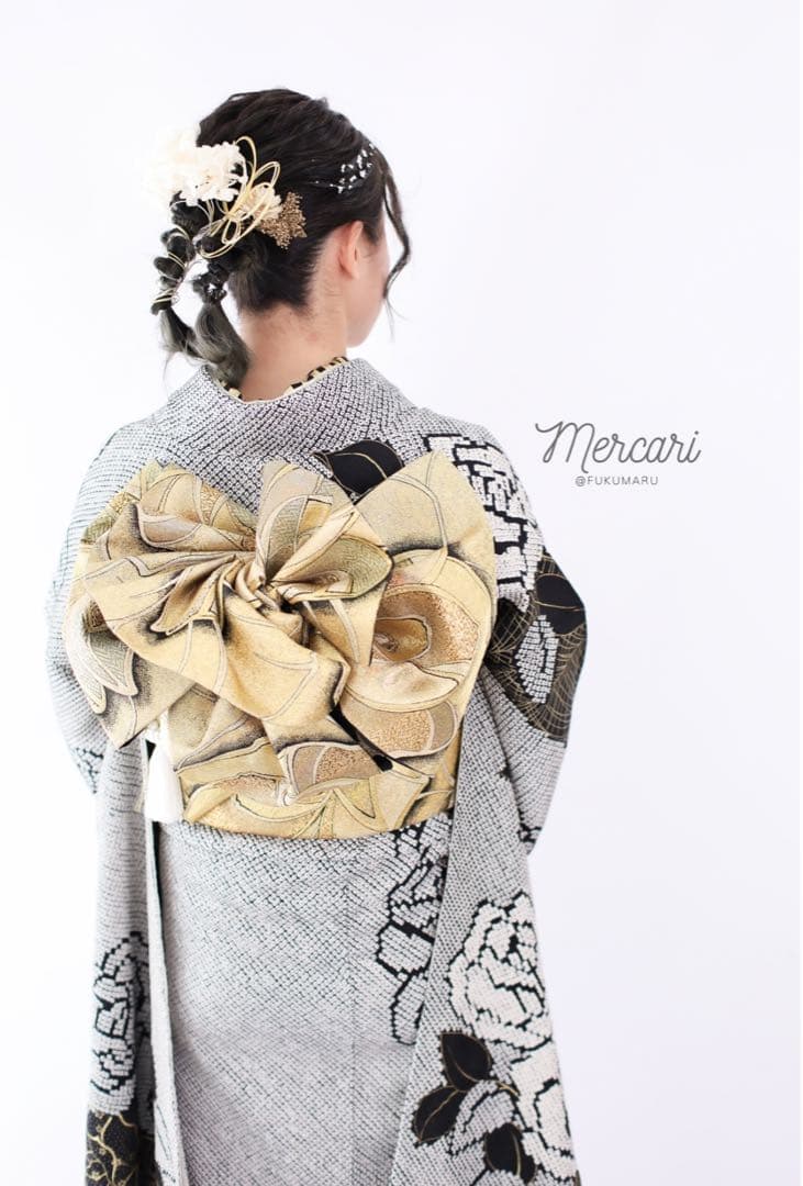 阪急百貨店　振袖　総絞り　薔薇　黒　フルセット　正絹