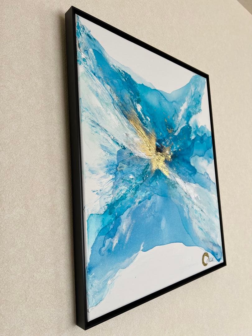 原画/額装済み/和風/禅/絵画/アート/抽象画/モダン/ホテル/青/ゴールド