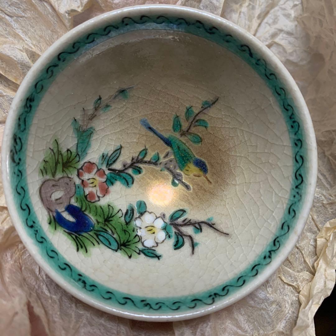 【九谷焼】レトロ！古い盃★お猪口★年代物5個セット★骨董★ヴィンテージ