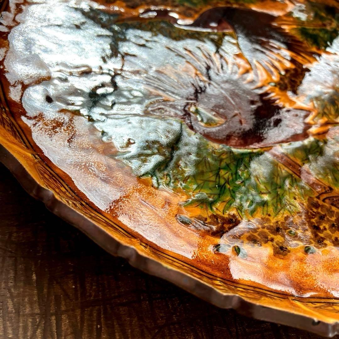 古美術　九谷焼　大皿　縁起物　鳥　希少　蔵出し　お正月　青手