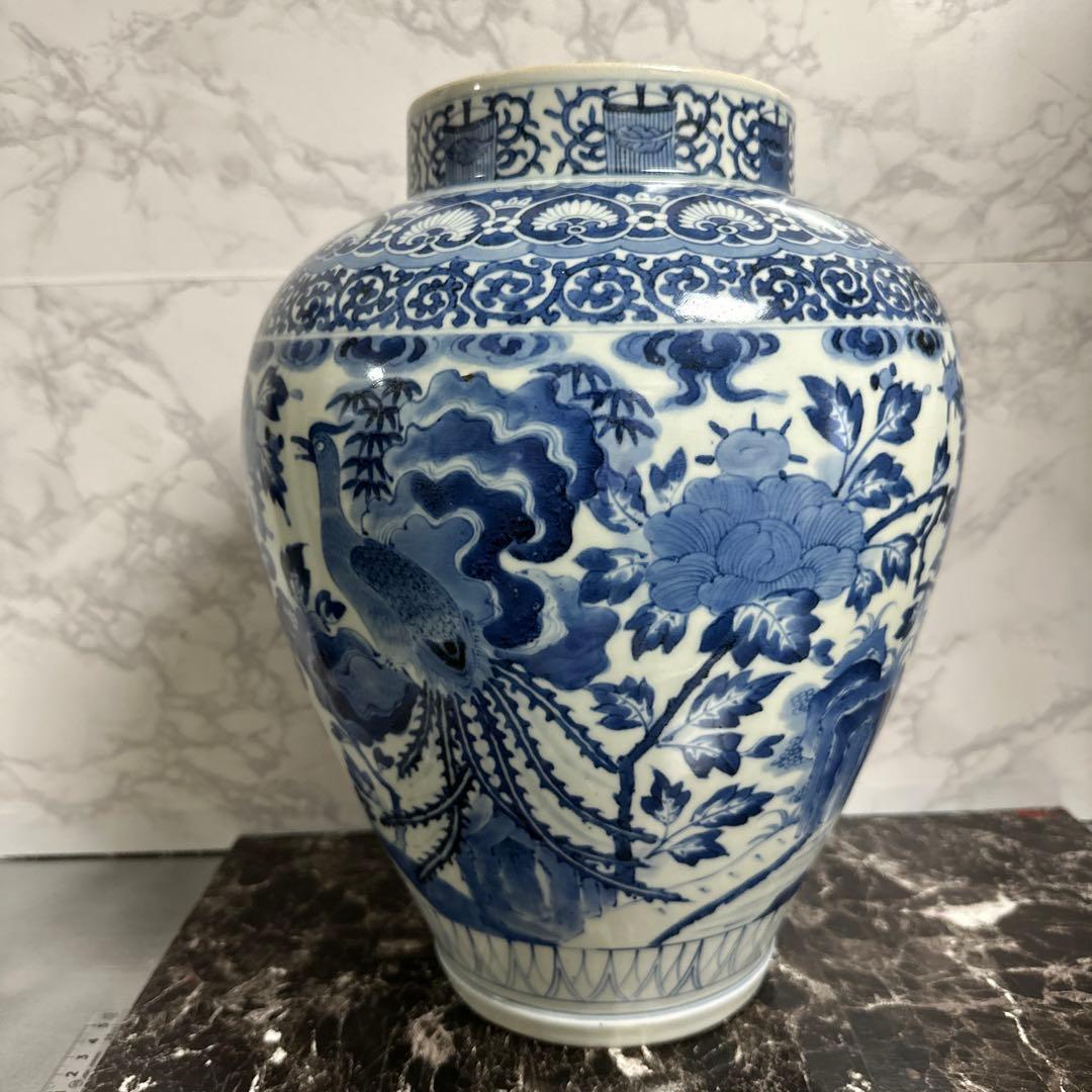 沈香壺、藍柿右衛門、染め付け、牡丹鳳凰図、