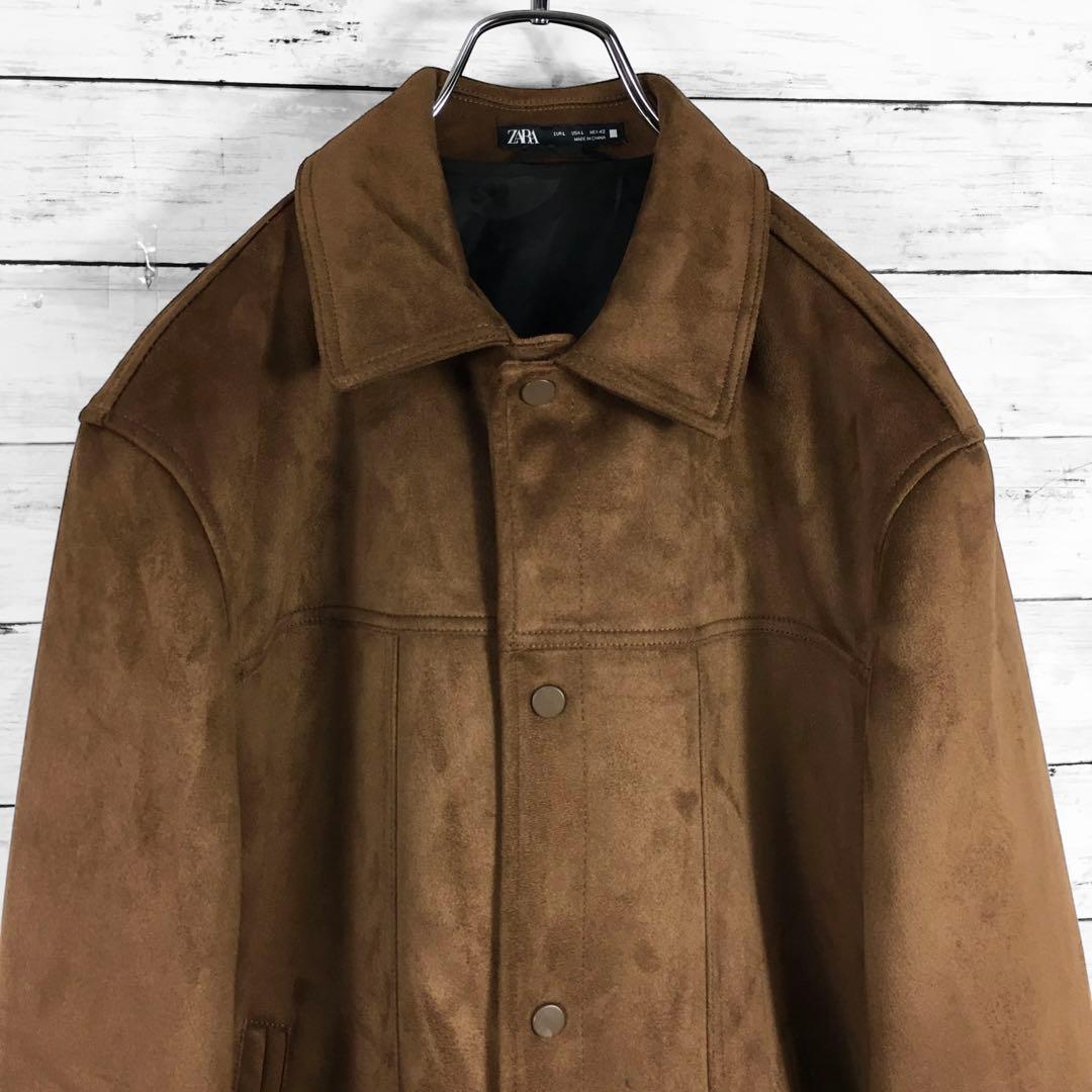 ZARA ザラ フェイクスエード トラッカージャケット ブラウン Lサイズ