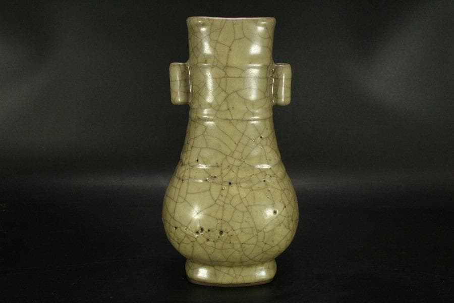 中国美術 哥釉 管耳 瓶 高23.5cm(HA393)
