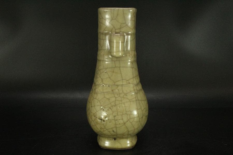 中国美術 哥釉 管耳 瓶 高23.5cm(HA393)