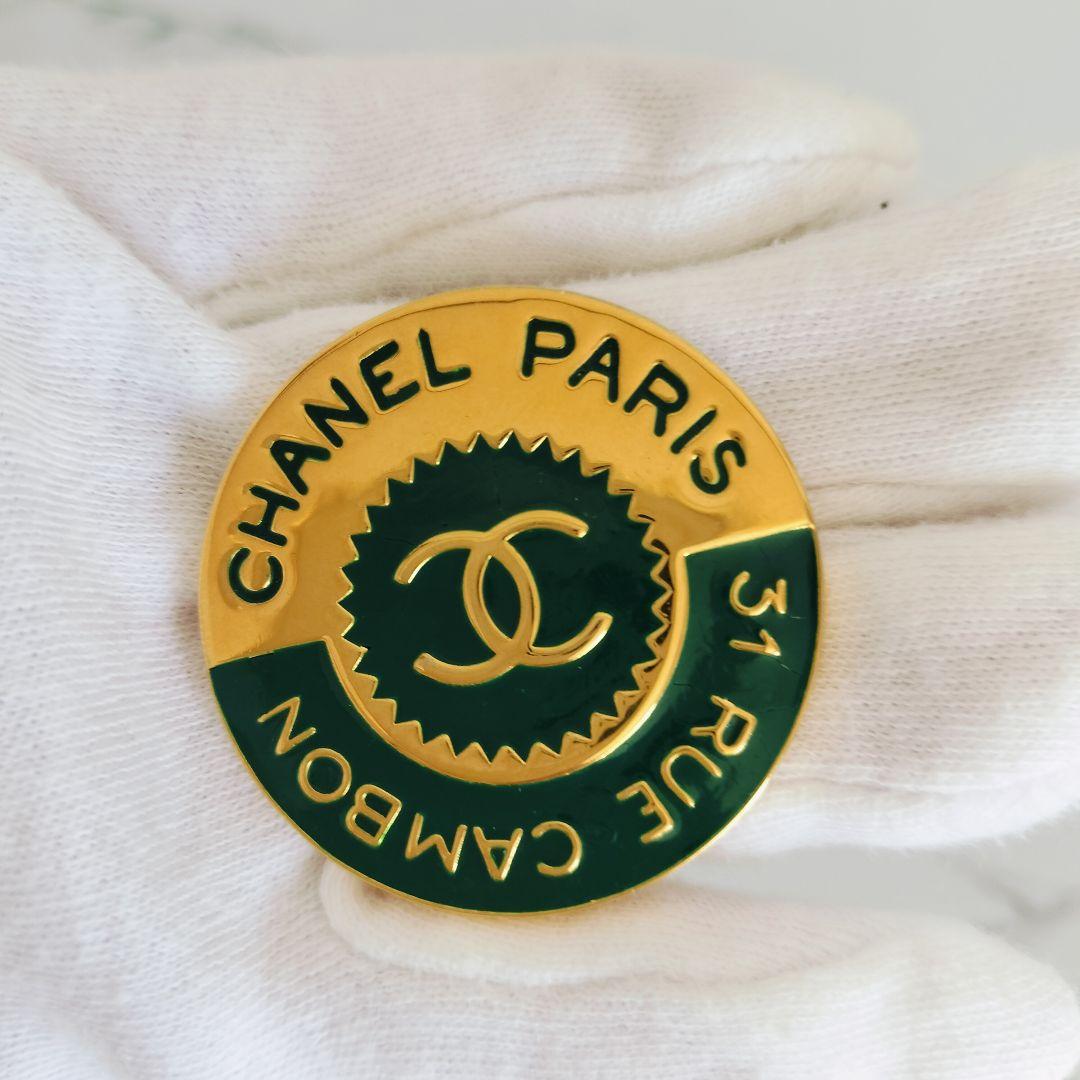 美品☆シャネル☆31RUE CAMBONカンボンブローチ ゴールド×グリーン